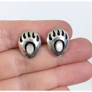Navajo Near Paw Mother Of Pearl Mop Sterling Earrings